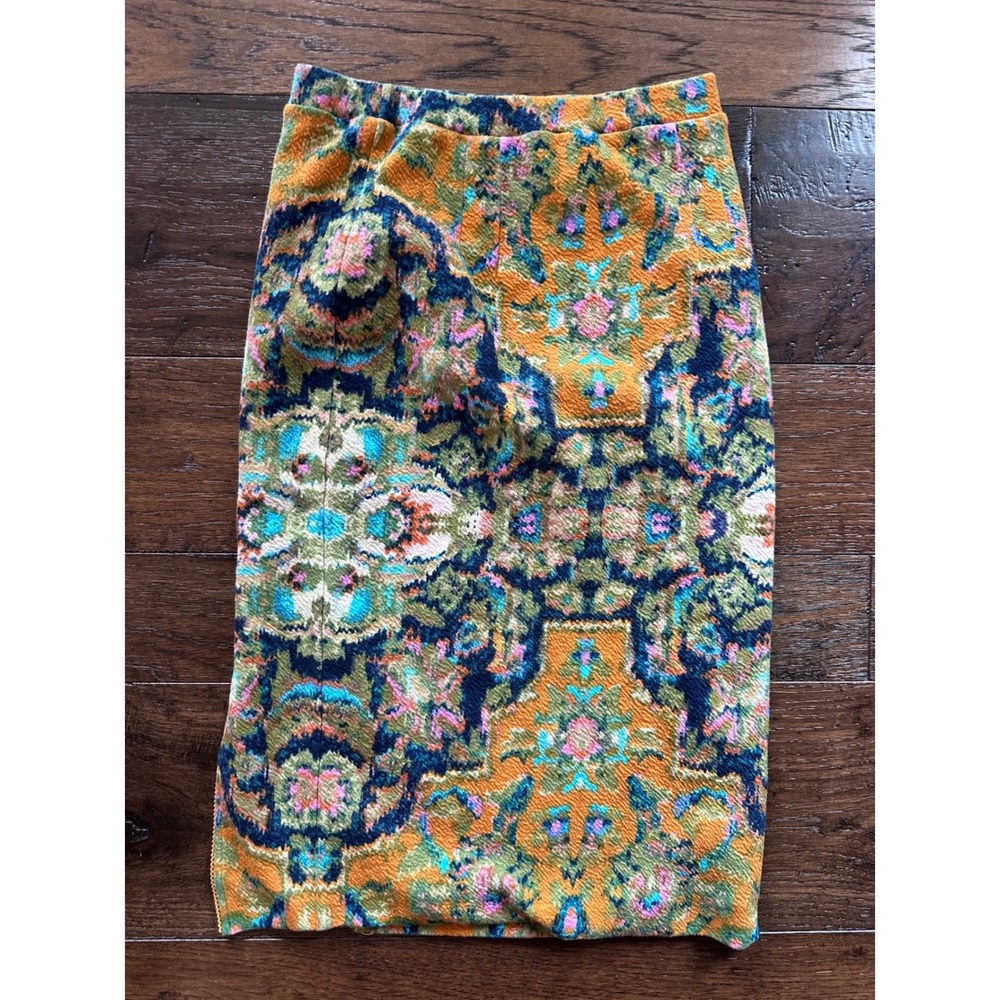 Maeve Anthropologie Tapestry Print Pencil Skirt Orang Green Medallion Midi Small - Picture 5 of 5
